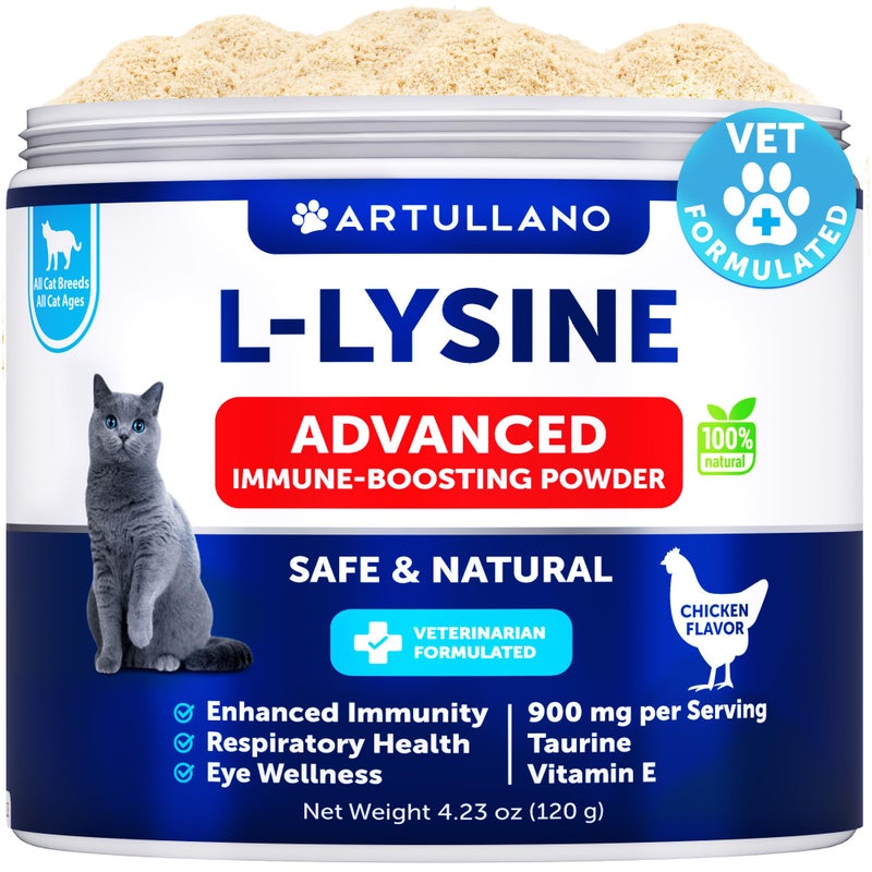 LLysine for Cats Lysine Powder Supplement 900mgserving Immune Support for Cats Kittens Sneezing Runny Nose Squinting Watery Eyes Cold Eye Function Respiratory Health with Taurine